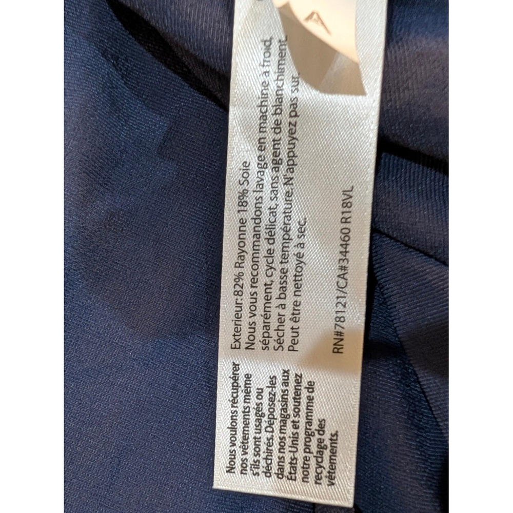 Eileen Fisher Navy Blue Silk Blend Velvet Mock Neck Back Tie Shift Dress XL - Picture 14 of 15